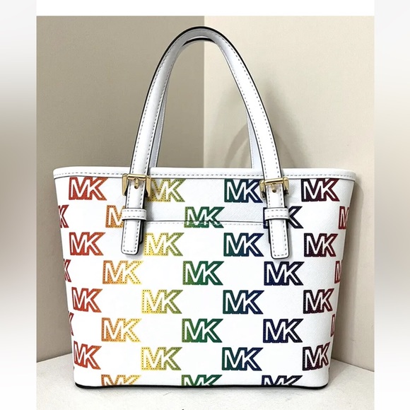 New Michael Kors Jet Set Travel X-Small Top Zip Tote Pride Optic White - Picture 2 of 6
